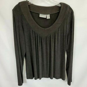 CHICO'S TRAVELERS Size 1 (Medium) Brown Top Blouse Long Sleeve Acetate Slinky